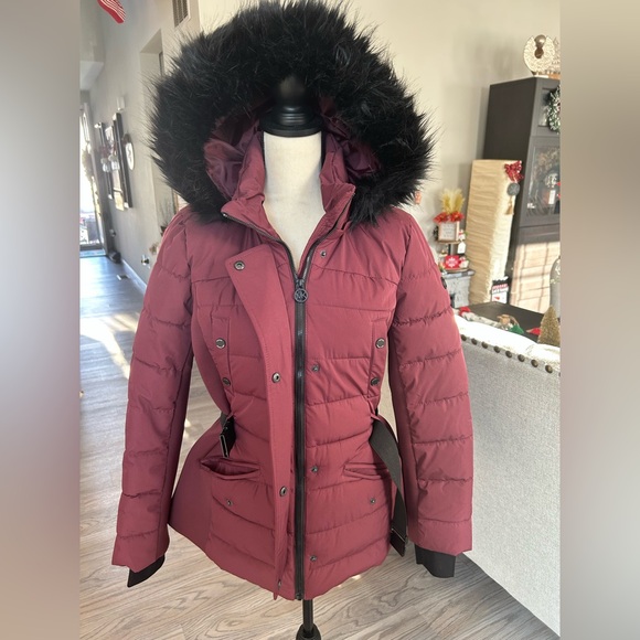New Mk Michaels Maroon Puffer Jacket With Faux Fur Hood New Mk Michaels Maroon Puffer Jacket With Faux Fur Hood